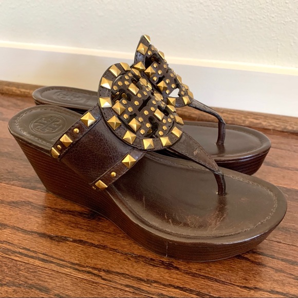 Tory Burch Brown Studded Marissa Wedges - Picture 2 of 8